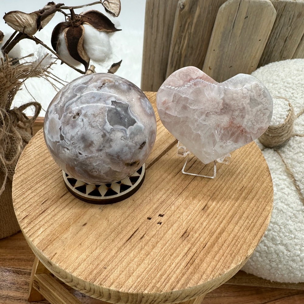 Beautiful Natural Pink Flower Agate Crystal Bundle of 2